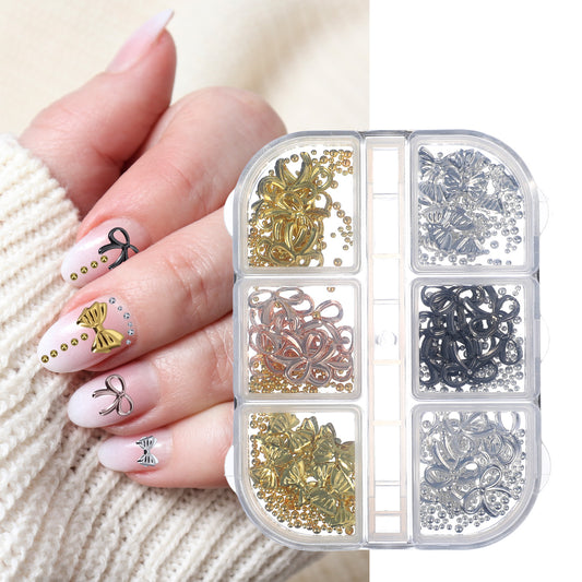 1 Box 3D Metal Gold & Silver Bow Nail Charms Set,Ymapinc Gold Silver Exquisite Bow Charms for Nails for DIY Adding Elegance to Nail Art Four Colors of Small Charming Nails Accessories
