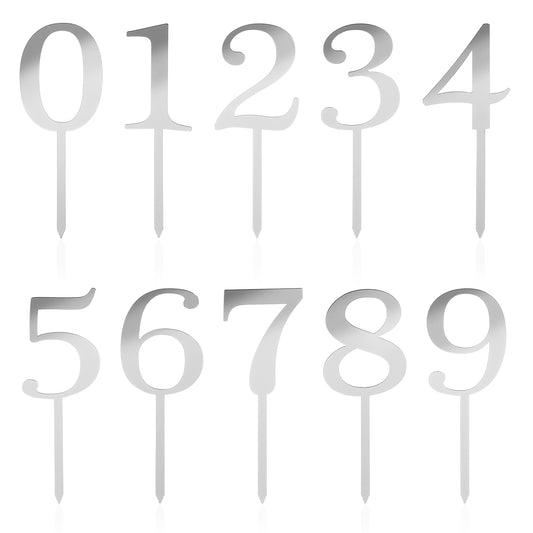 0-9 Numbers Cake Toppers, Ymapinc 10 Pcs Acrylic Cake Topper Numbers For Happy Birthday Christmas Wedding Party Anniversary DIY Supplies Set(Silver)