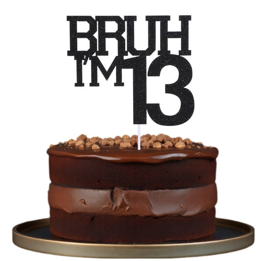 1 Pcs Bruh I'm 13 Cake Topper 13th Birthday Decorations for Boy Glitter Funny 13th Birthday Cake Topper Big Brother 13 Year Old Party Decoration Supplies Blue Glitter