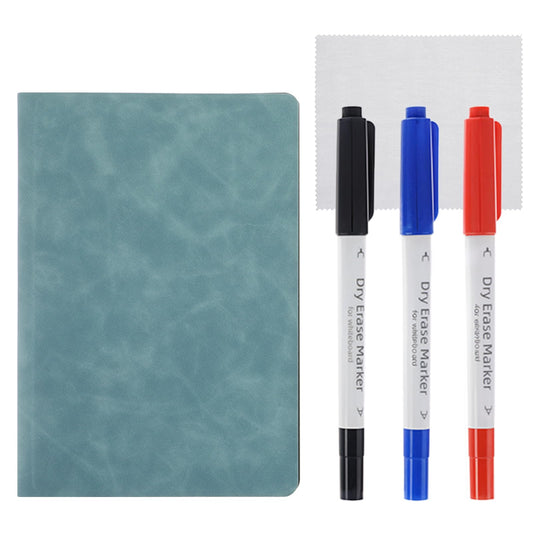 1 PCS Dry Erase Notebook Whiteboard Notebook Reusable Notepad A5 Portable Dry Erase Pad with PU Cover Reusable Notebooks with Erasable Pen for Study Meeting Doodling Planning with 3 Pen 1 Wiping Cloth