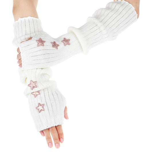 1 Pair Arm Warmers Y2k Kawaii Arm Warmers Fingerless Arm Warmers Y2k Women Teens Knitted Arm Warmers Japanese Harajuku Cosplay Lolita Cute Fingerless Mittens for Women Girls Costume School(white)