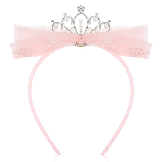 1 PCS Cute Tulle Tiaras Toddler Princess Crown Cute Tulle Bow Tiaras Pink Tiara for Girls Princess Tiara Glitter Toddler Headband Princess Crown for Graduation Birthday Party Fairy Costume (Pink)