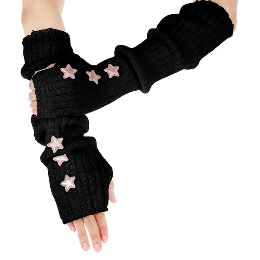 1 Pair Arm Warmers Y2k Kawaii Arm Warmers Fingerless Arm Warmers Y2k Women Teens Knitted Arm Warmers Japanese Harajuku Cosplay Lolita Cute Fingerless Mittens for Women Girls Costume School(black)