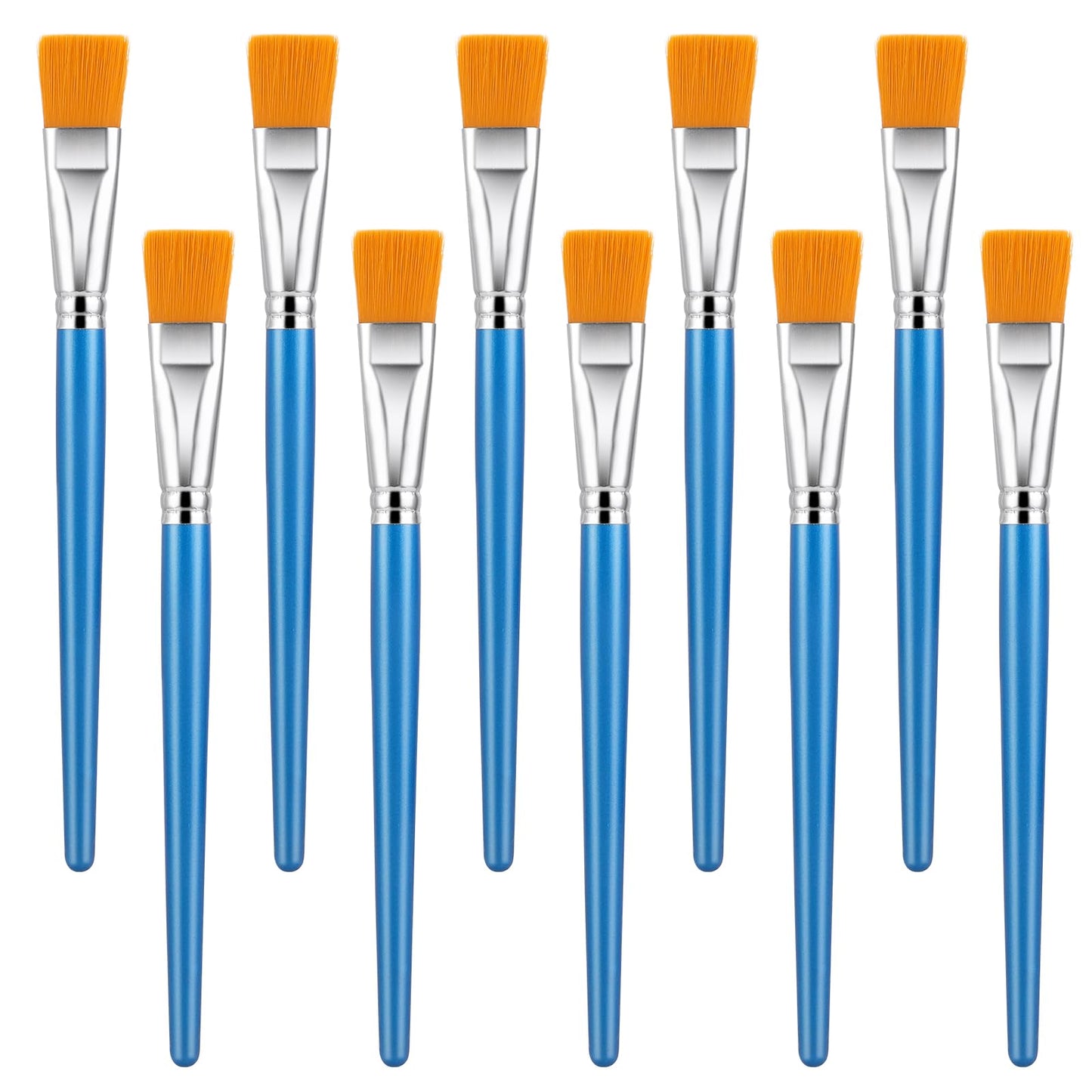 1 Inch Flat Paint Brushes For Acrylic Painting 10 Pcs Flat Watercolor Brushes Blue Nylon Bristles Paint Brushes With Wooden Handle For Watercolor Oil Crafts Face Body Art Professional Artist Brushes