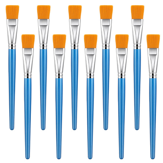 1 Inch Flat Paint Brushes For Acrylic Painting 10 Pcs Flat Watercolor Brushes Blue Nylon Bristles Paint Brushes With Wooden Handle For Watercolor Oil Crafts Face Body Art Professional Artist Brushes