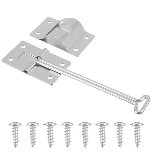 1 Pack Trailer Door Holder with 8 PCS Screw Rv Door Latch for Outside Metal Camper Rv Doors Holder with Silent Snap Catch T-Style Doors Holders to Keep Open for Cargo Trailer Truck (Silver 6 Inch)