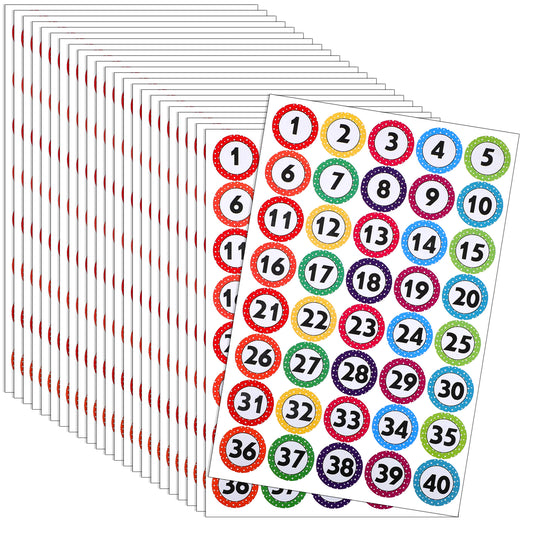 1 Inch Number Stickers 1-40, 24 Sheets Consecutive Numbers Labels, 1 to 40 Inventory Sticker, Removable Dot Stickers Number Labels for Classroom, Office, Storage, Indoor, Boxes